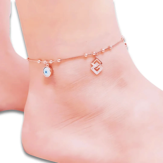 Entangled squares with evil eye anklet 925 silver