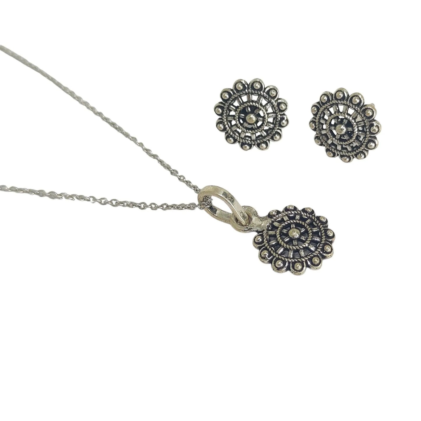 Oxidized Sterling Silver Pendent Set With Chain For Women - Rivansh