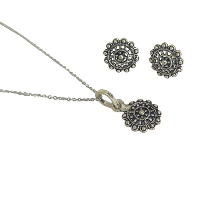 Oxidized Sterling Silver Pendent Set With Chain For Women - Rivansh