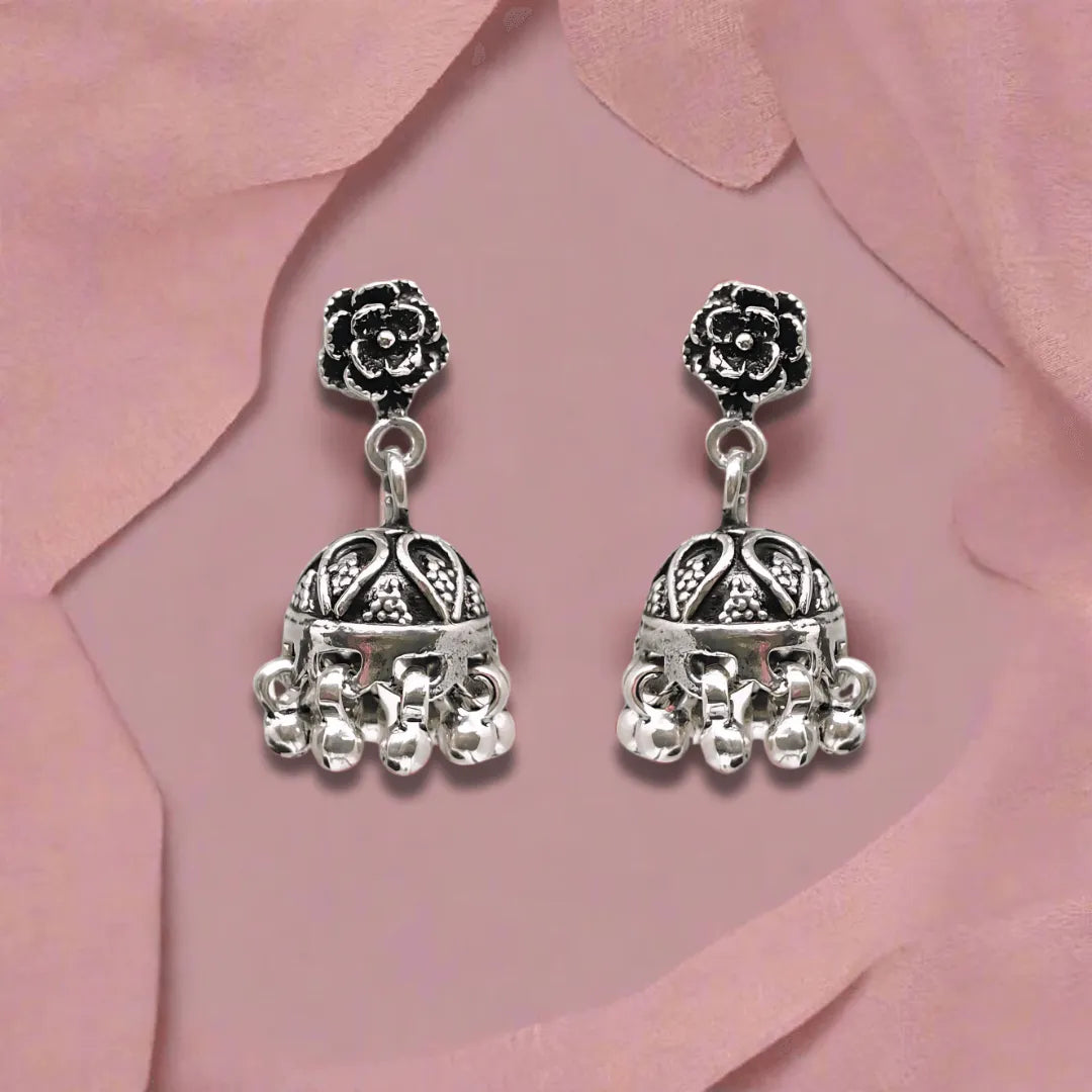 Rose Jhumka Silver Earrings for Modern Women