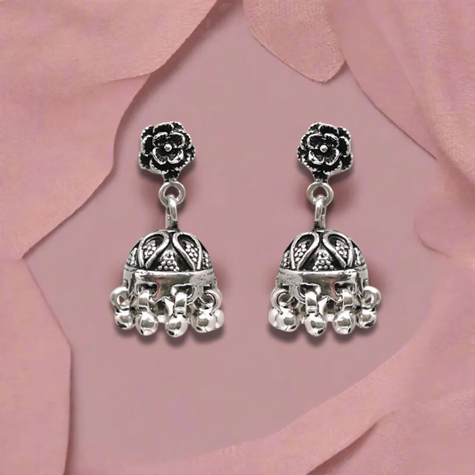 Rose Jhumka Silver Earrings for Modern Women