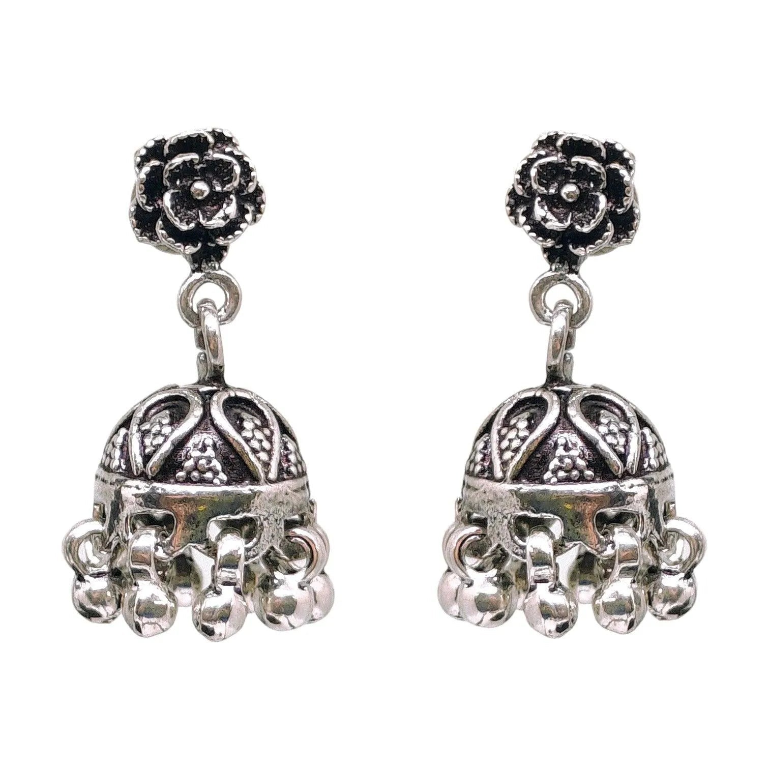 Rose Jhumka Silver Earrings for Modern Women - Rivansh