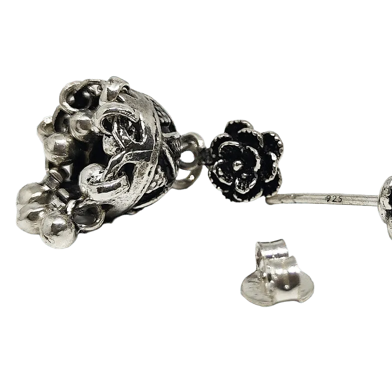 Rose Jhumka Silver Earrings for Modern Women - Rivansh